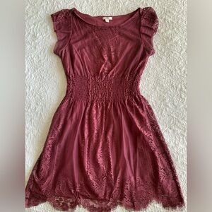 Burgundy Lace Mini Dress